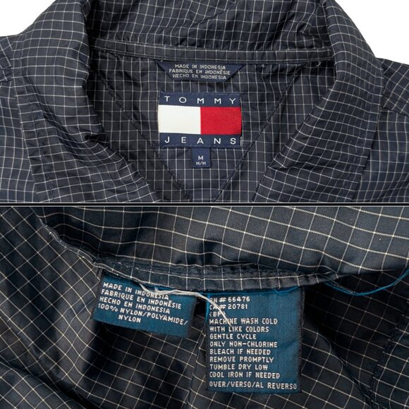 Tommy Hilfiger Men's Medium Navy Blue Windowpane Plaid Button Front Windbreaker - Picture 9 of 9